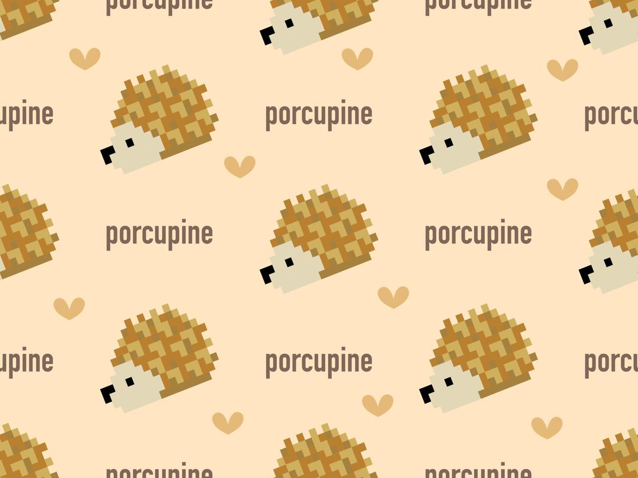 Hedgehog cartoon character seamless pattern on yellow background vector