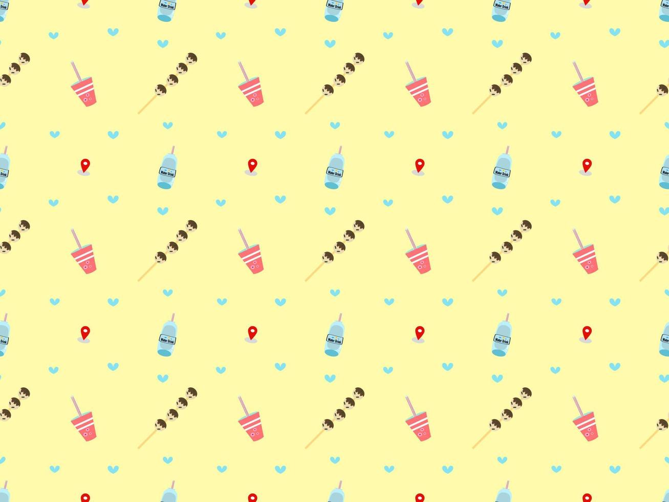 Pink glass and blue water bottle pattern on yellow background. vector