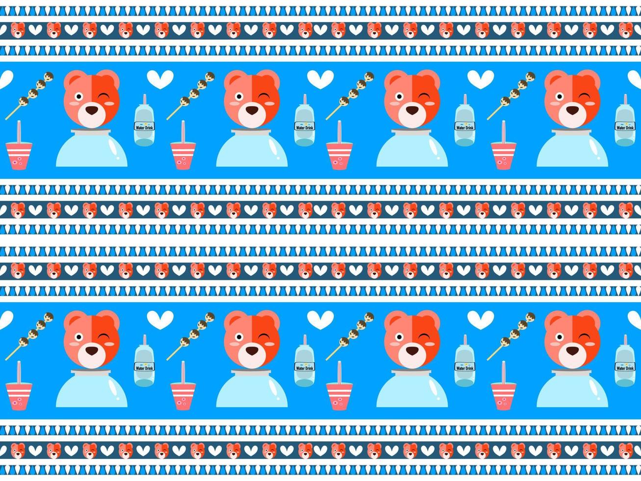 bear cartoon character pattern on blue background vector