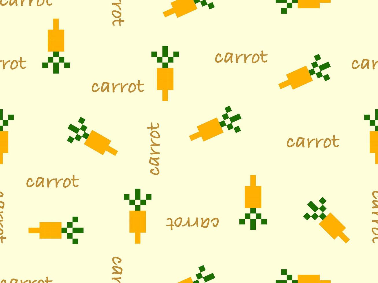 Carrot cartoon character seamless pattern on yellow background.Pixel style vector