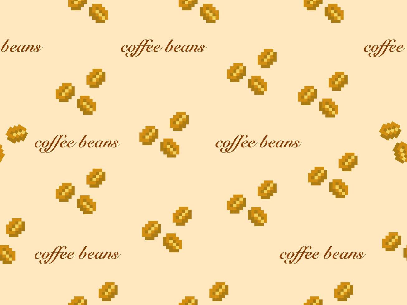 Coffee cartoon character seamless pattern on yellow background.Pixel style vector