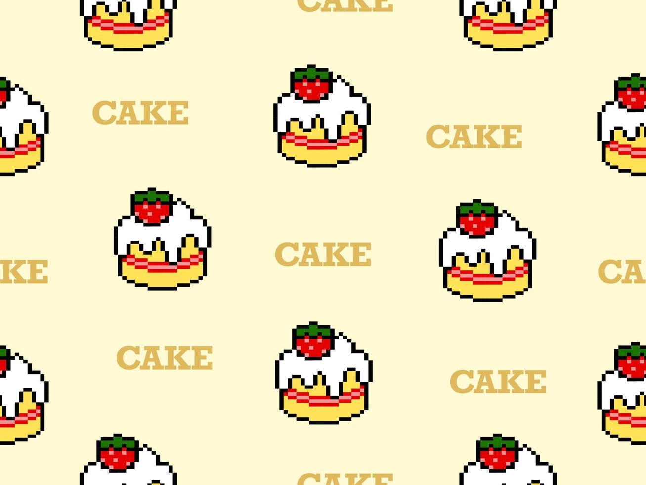 Cake cartoon character seamless pattern on yellow background.Pixel style vector