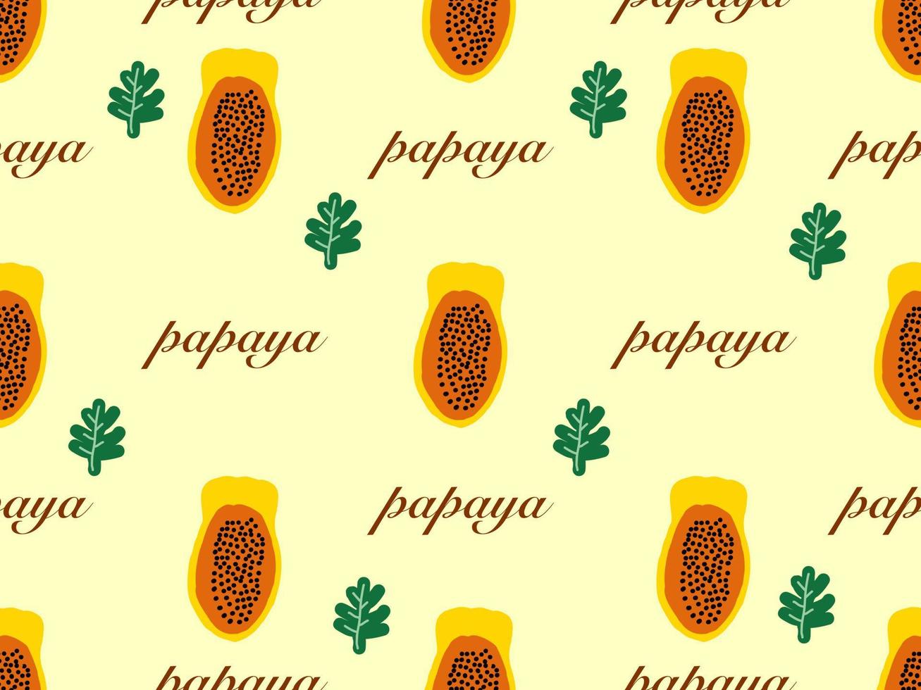 papaya cartoon character seamless pattern on yellow background. vector