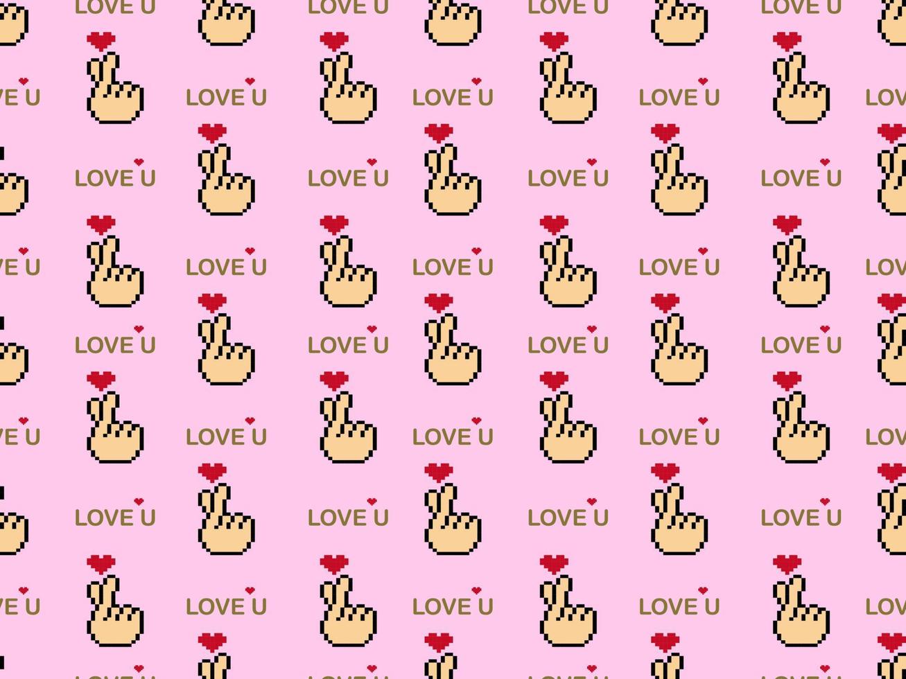 Love cartoon character seamless pattern on pink background.Pixel style vector