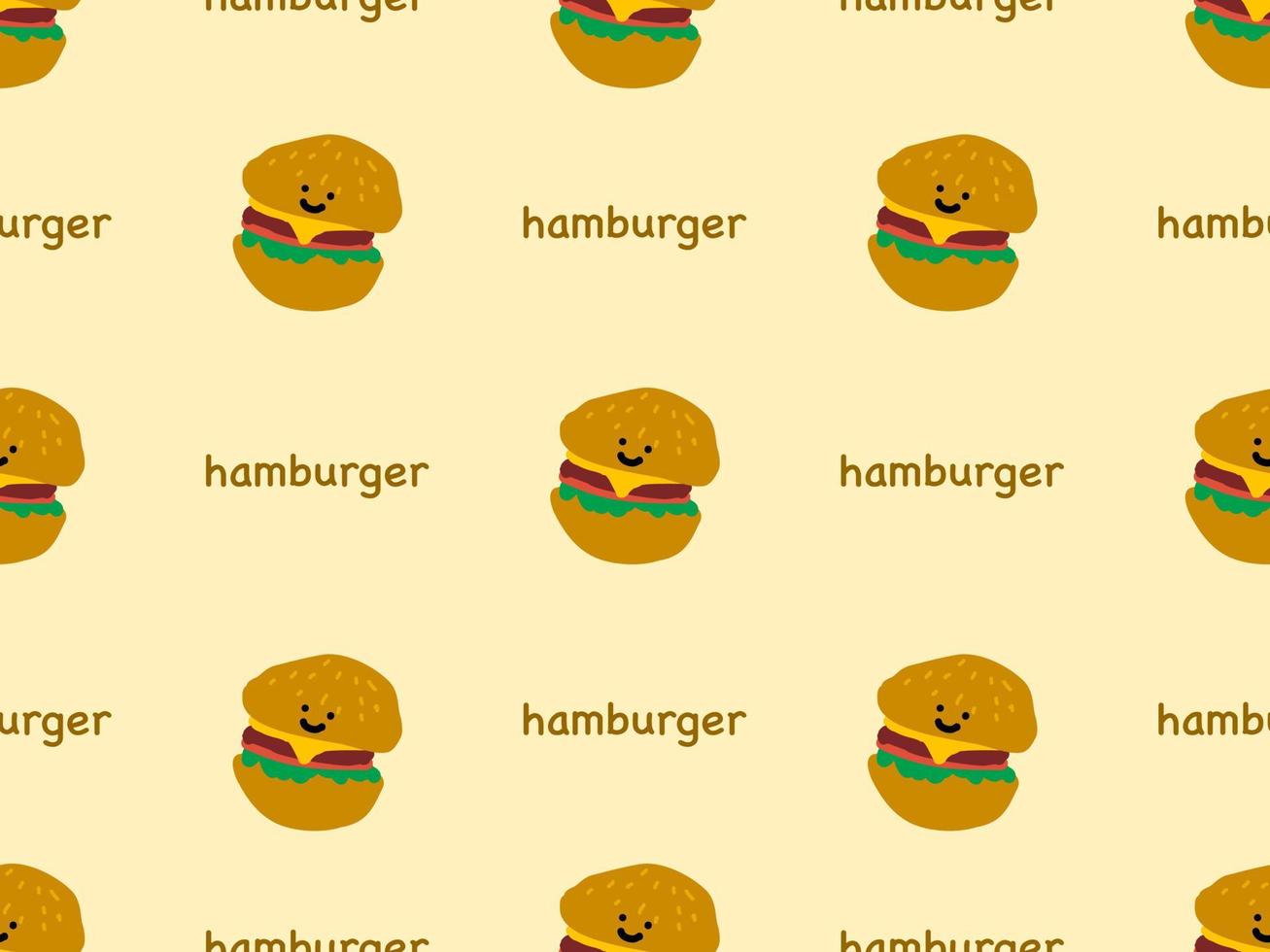 hamburguesa personaje de dibujos animados de patrones sin fisuras sobre fondo amarillo. vector