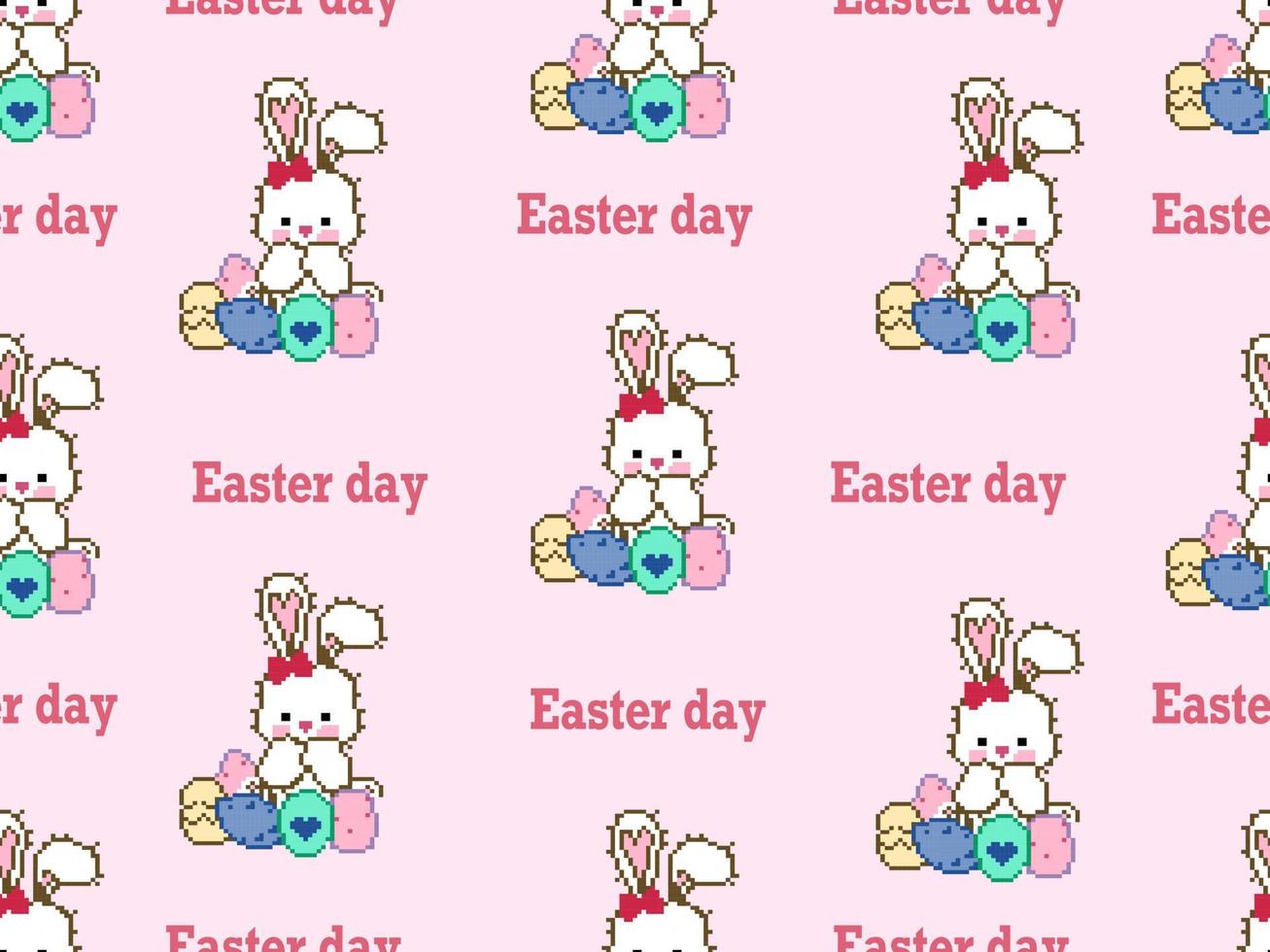 Rabbit cartoon character seamless pattern on pink background.Pixel style , Easter day vector
