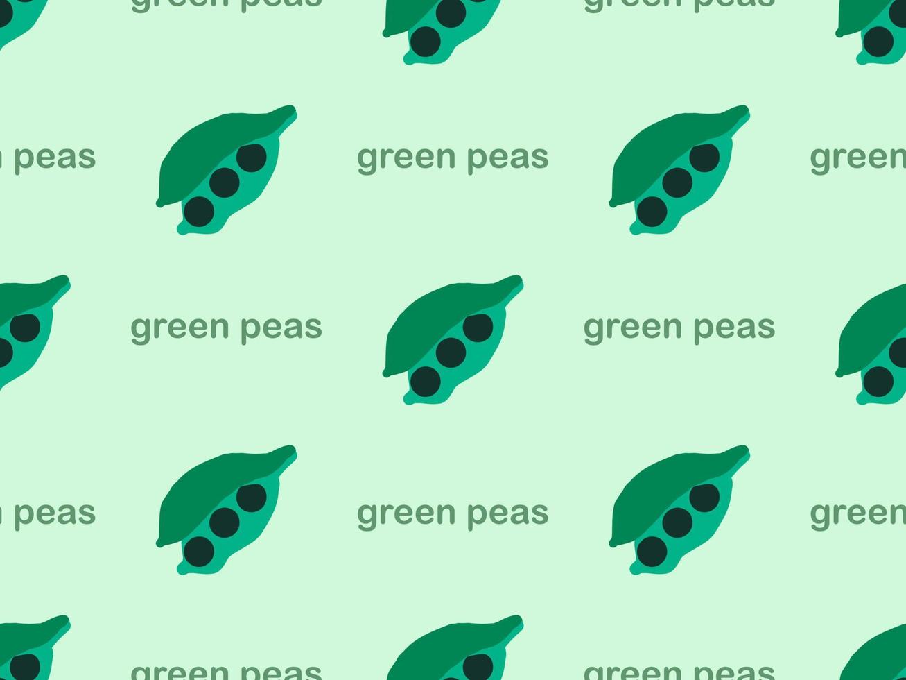 green peas cartoon character seamless pattern on green background. vector