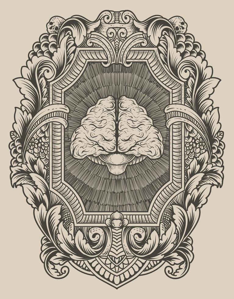 Ilustración cerebro antiguo con estilo de grabado vector