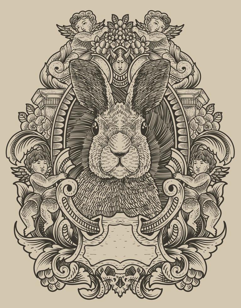 illustration vintage rabbit with engraving style vector