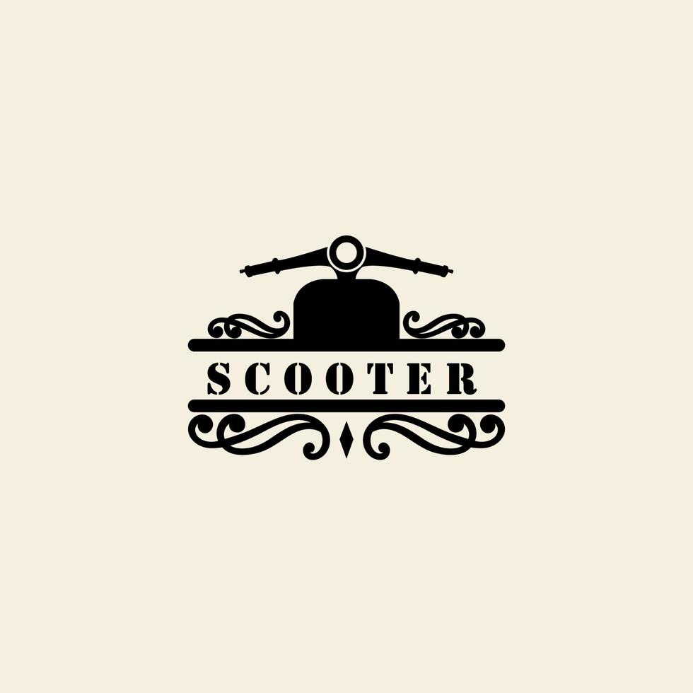 Moped scooter logo vector icon illustration design template. Retro bike and scooter club logo. Classic scooter badge  icon and badge.