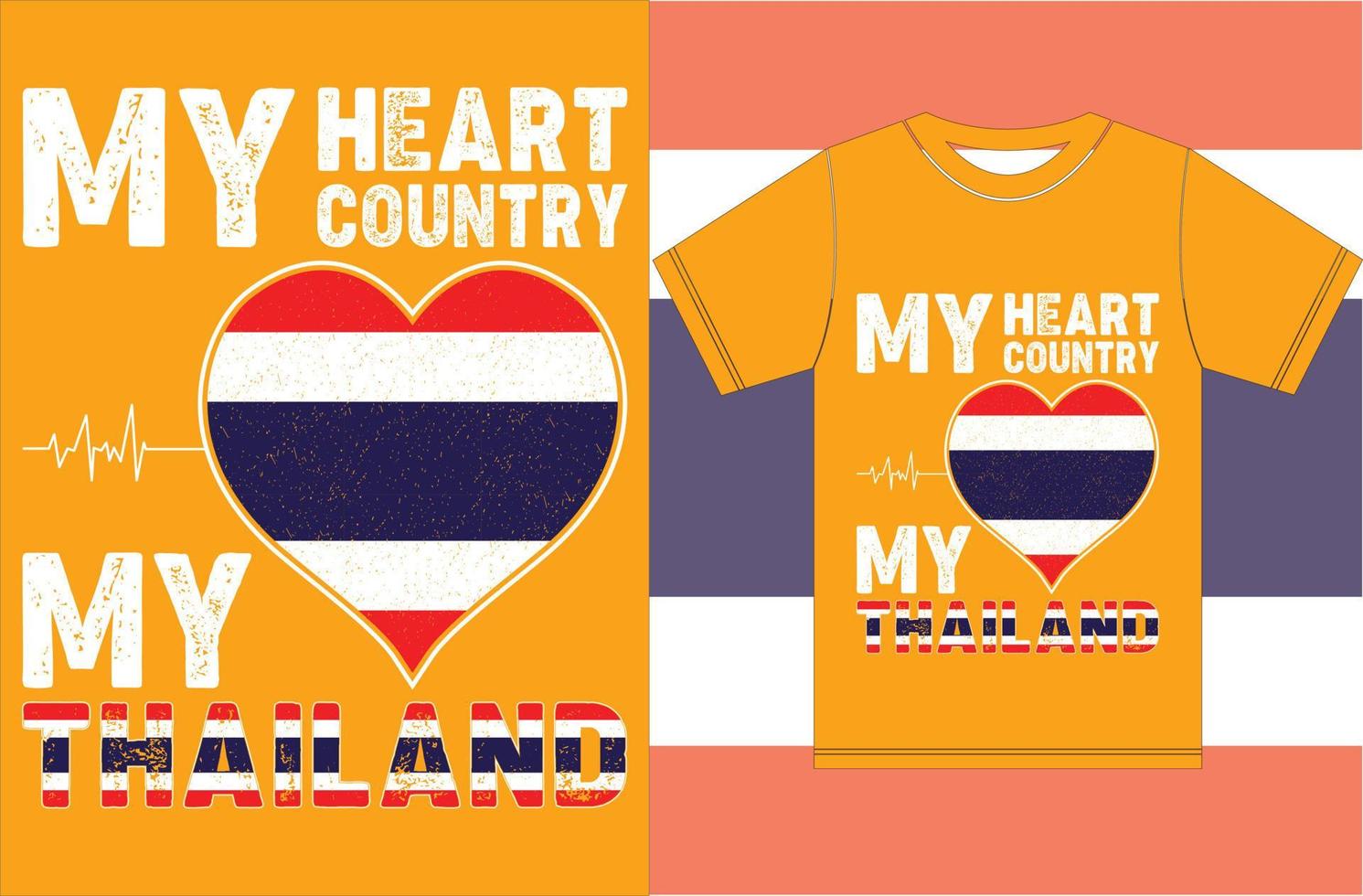 mi corazón, mi país, mi tailandia. diseño de camiseta de bandera de tailandia vector