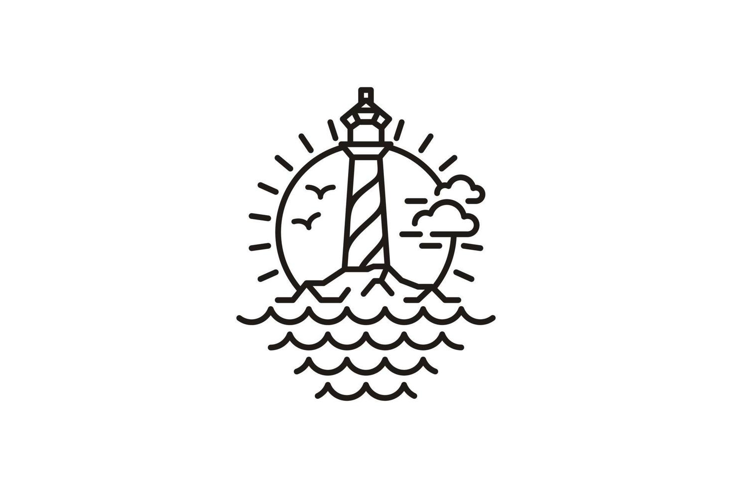 Vintage Lighthouse on Coastal Beach logo design template vector