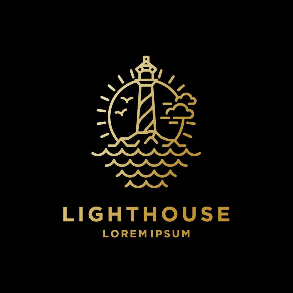 Vintage Lighthouse on Coastal Beach logo design template vector