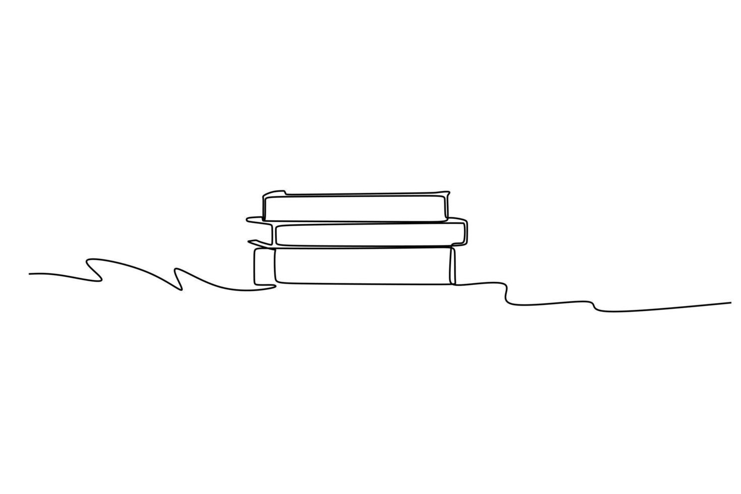 Simple single line drawing of books stack on the table. Line art design for educational concept vector