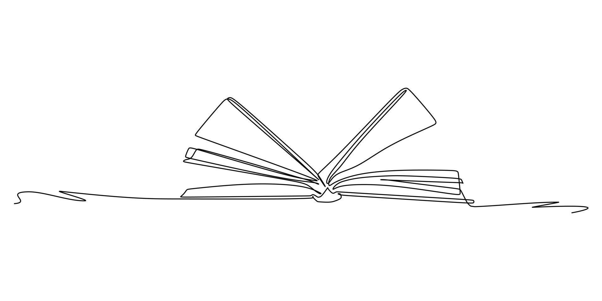 Continuous one line drawing of a book opened blown by the wind. Vector illustration for education supplies back to school theme or concept
