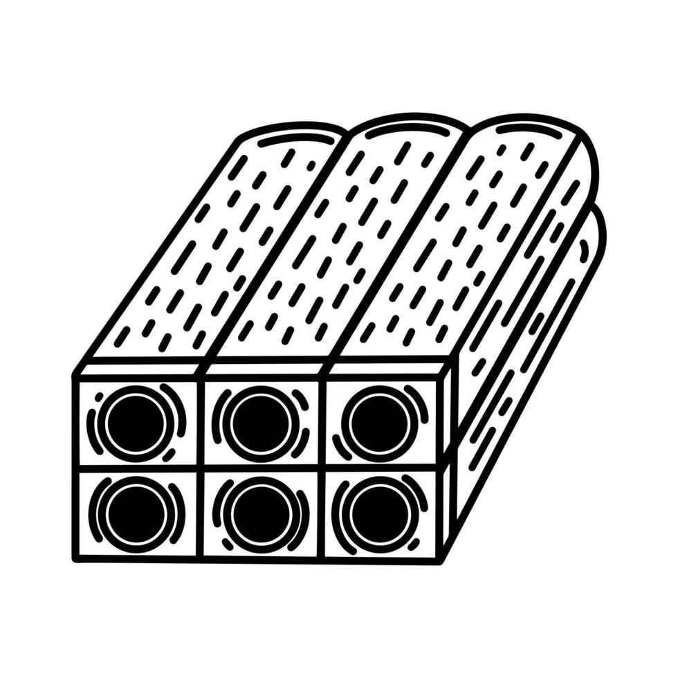 icono de vector de briquetas de combustible. ilustración dibujada a mano aislada sobre fondo blanco. biocombustible eficiente para encendido de brasero, chimenea, parrilla. fuente de energía alternativa, boceto monocromático simple