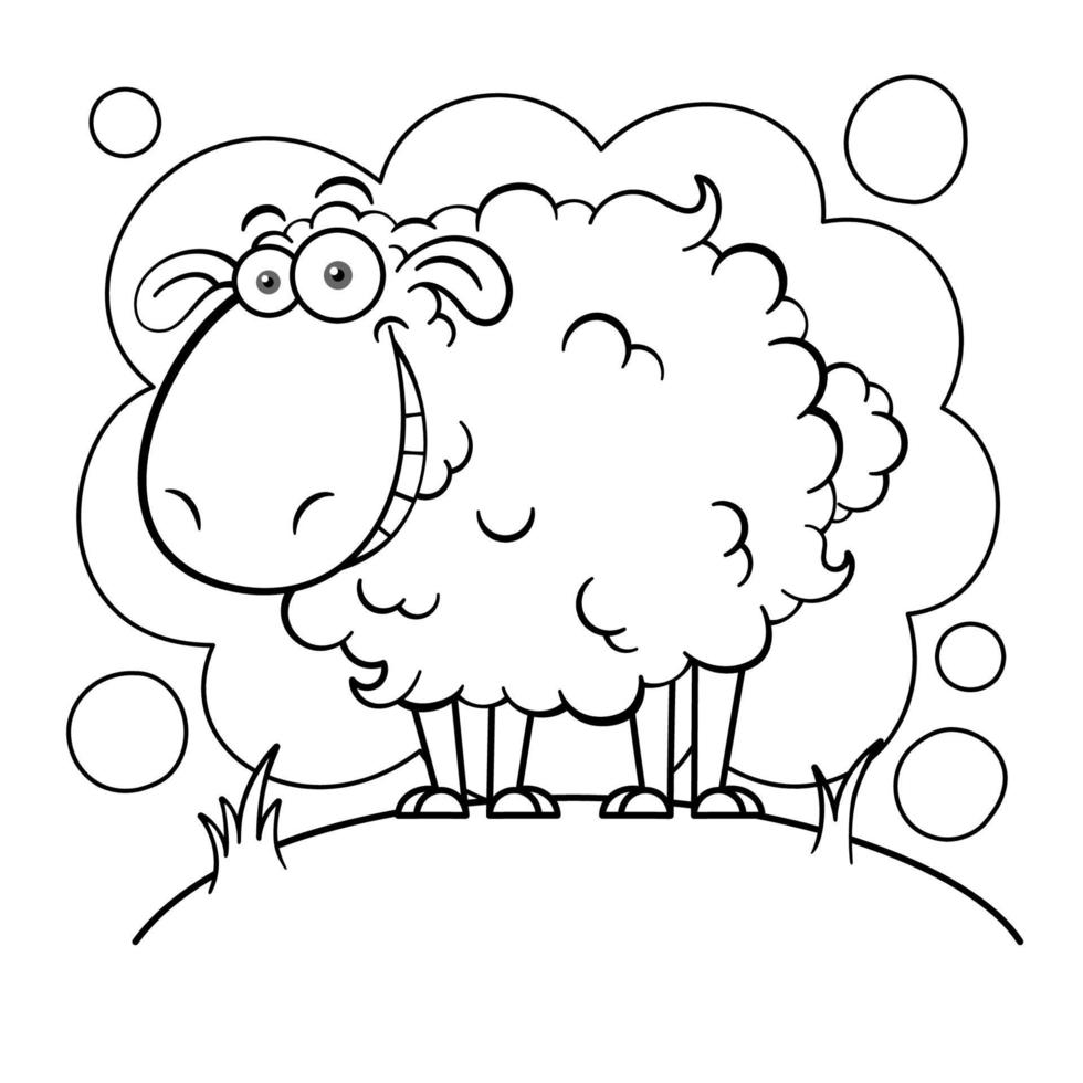 Funny Cartoon White Sheep Outline vector