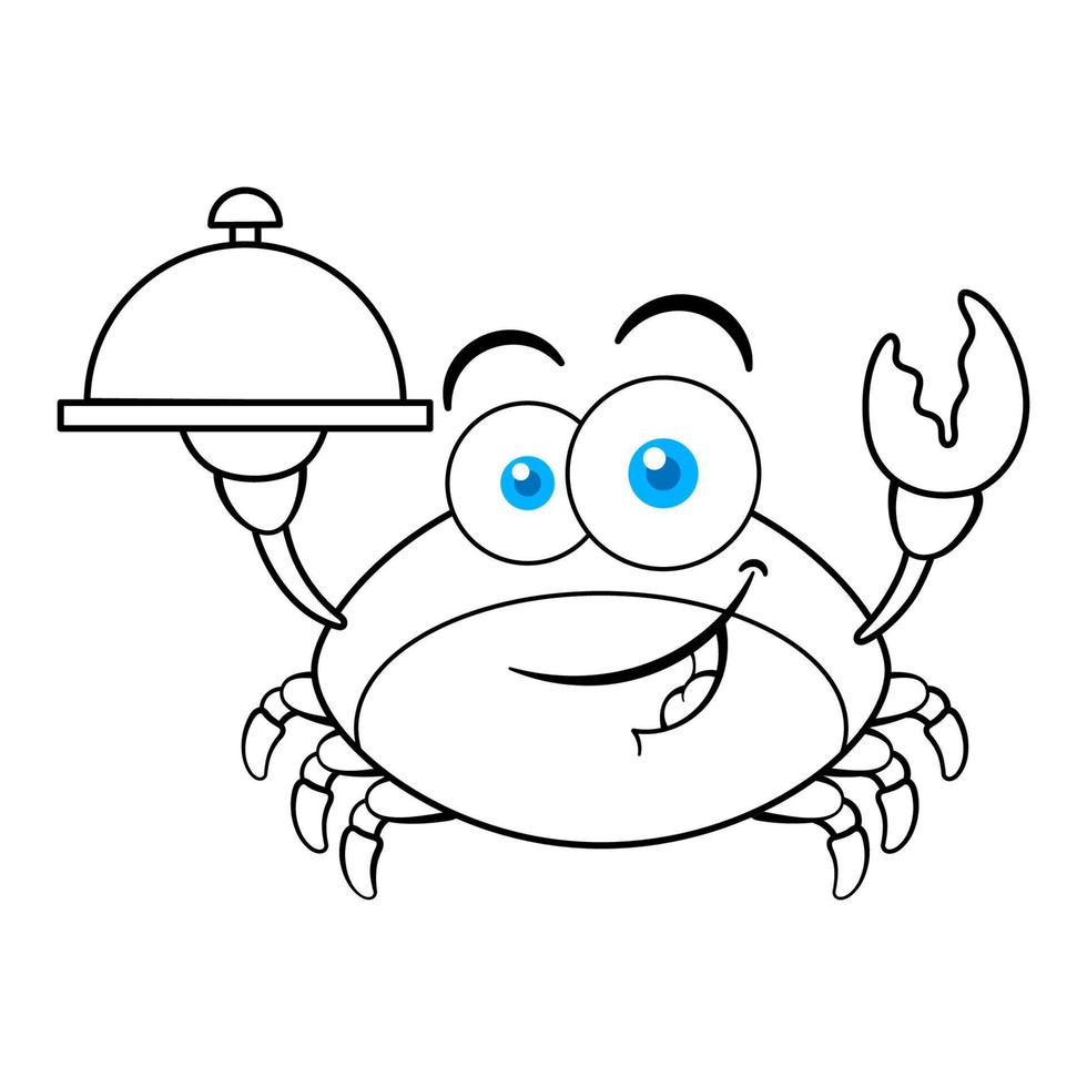 Funny Red Crab Cartoon Character Holding Plate Outline vector