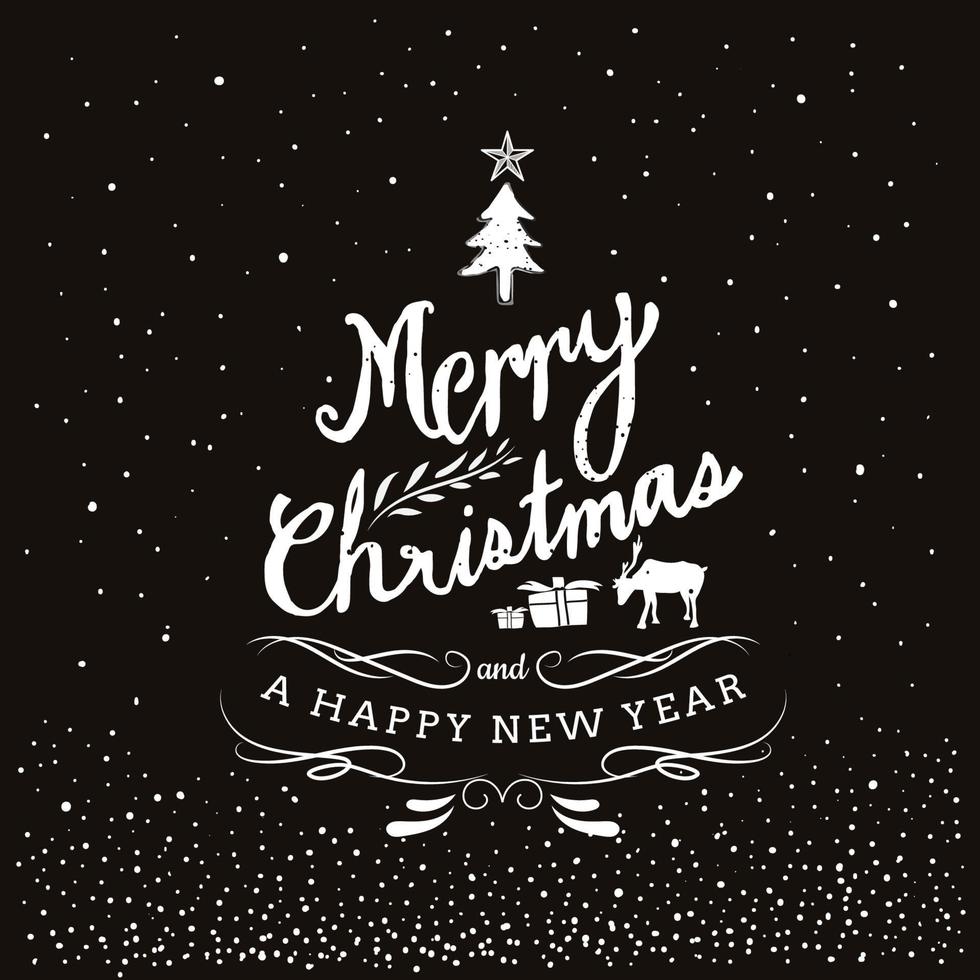 Typography Merry Christmas And Happy New Year Hand Drawn Vintage vector