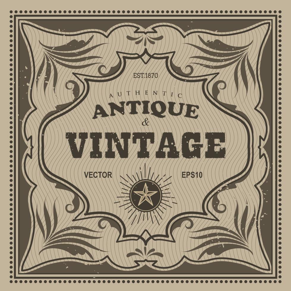 Vintage frame western label retro border  antique frame hand drawn engraving vector