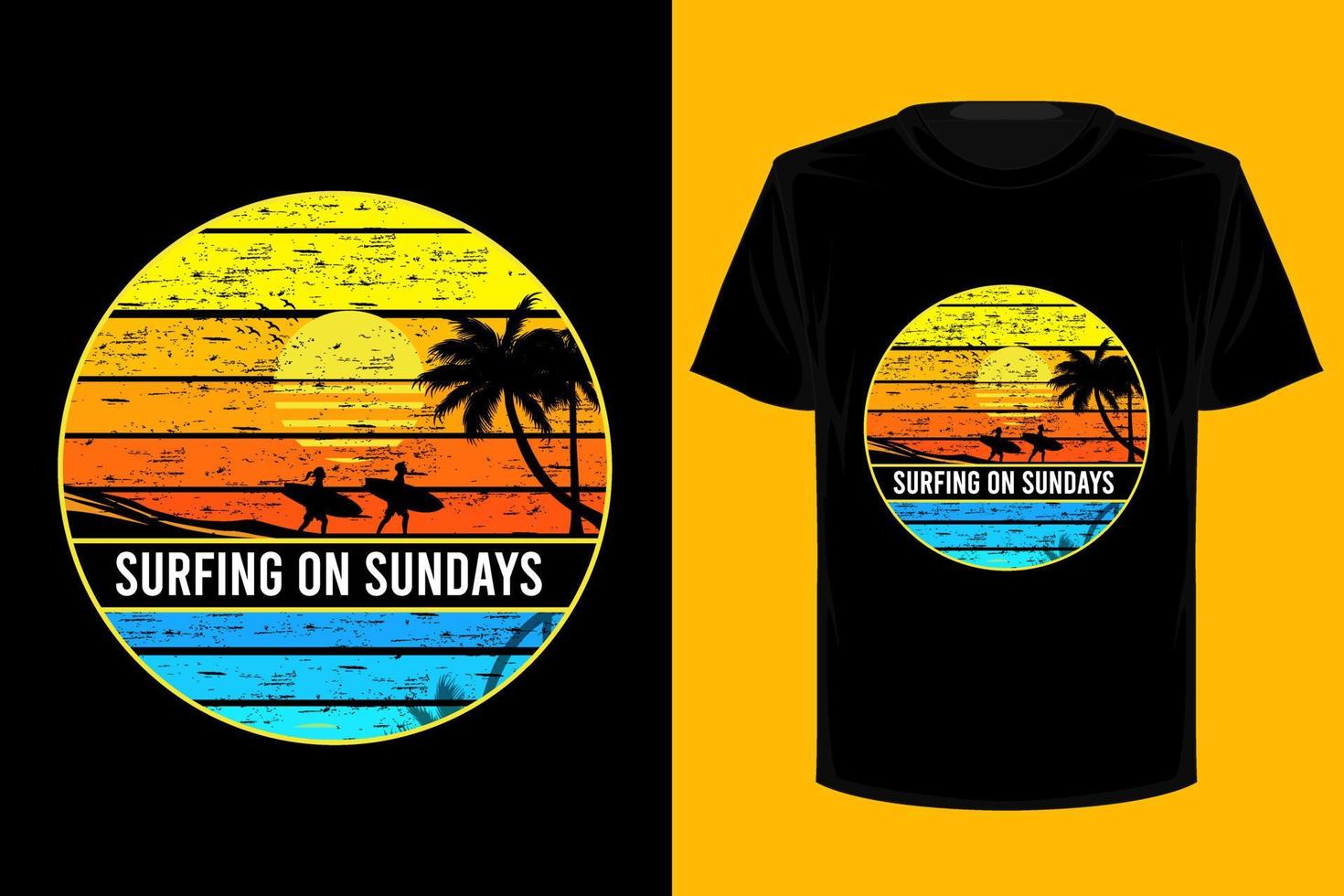 Surfing sunday retro vintage t shirt design vector