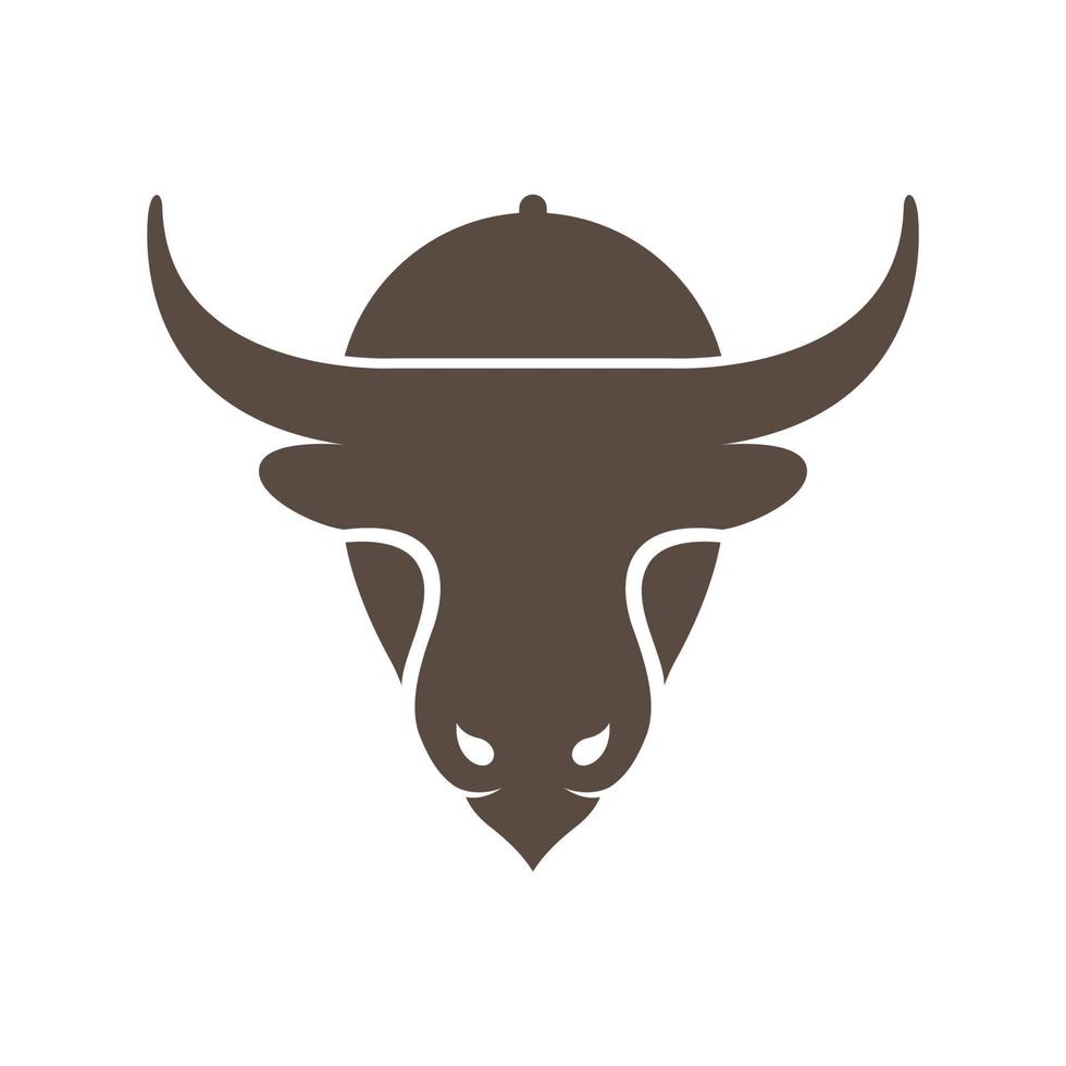 head cow or ox with food cover logo design, vector graphic symbol icon illustration creative idea