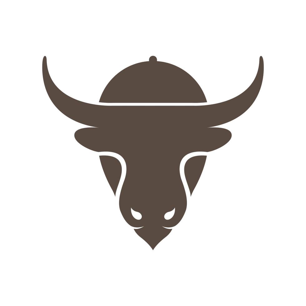 head cow or ox with food cover logo design, vector graphic symbol icon illustration creative idea