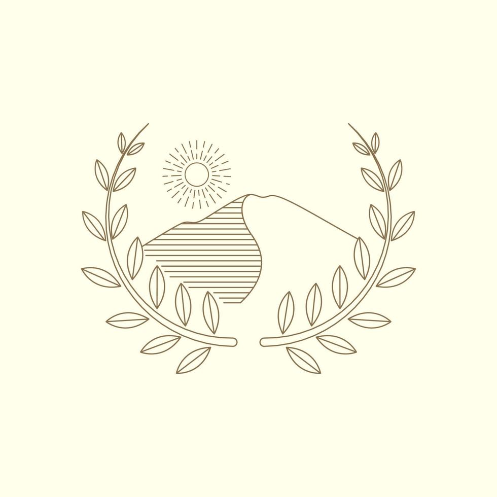 line luxury hipster mountain with leaf badge logo design, vector graphic symbol icon illustration creative idea