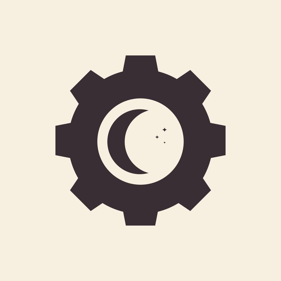 gear with crescent vintage logo design, vector graphic symbol icon illustration creative idea