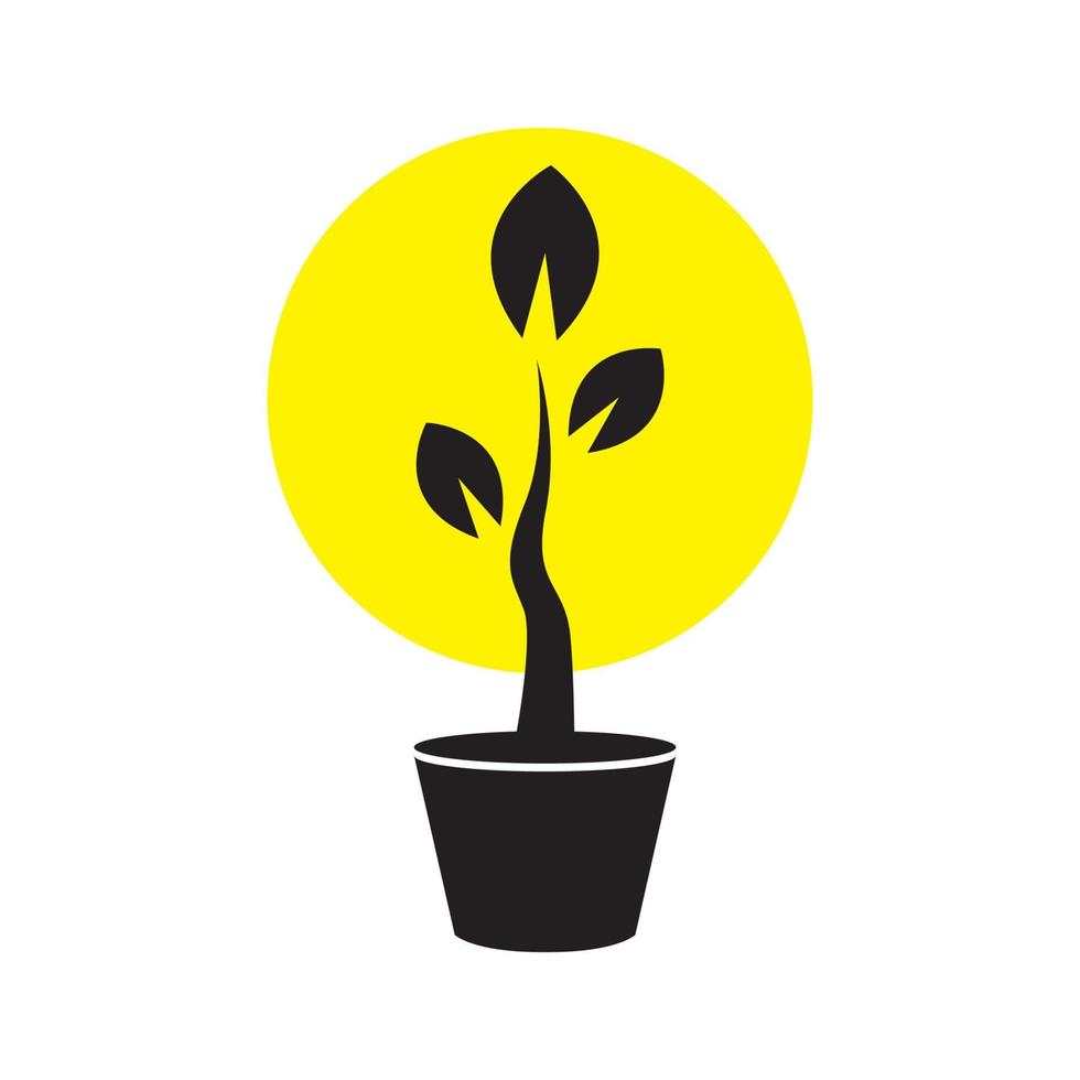 modern shape black plant pot with sun logo design, vector graphic symbol icon illustration creative idea