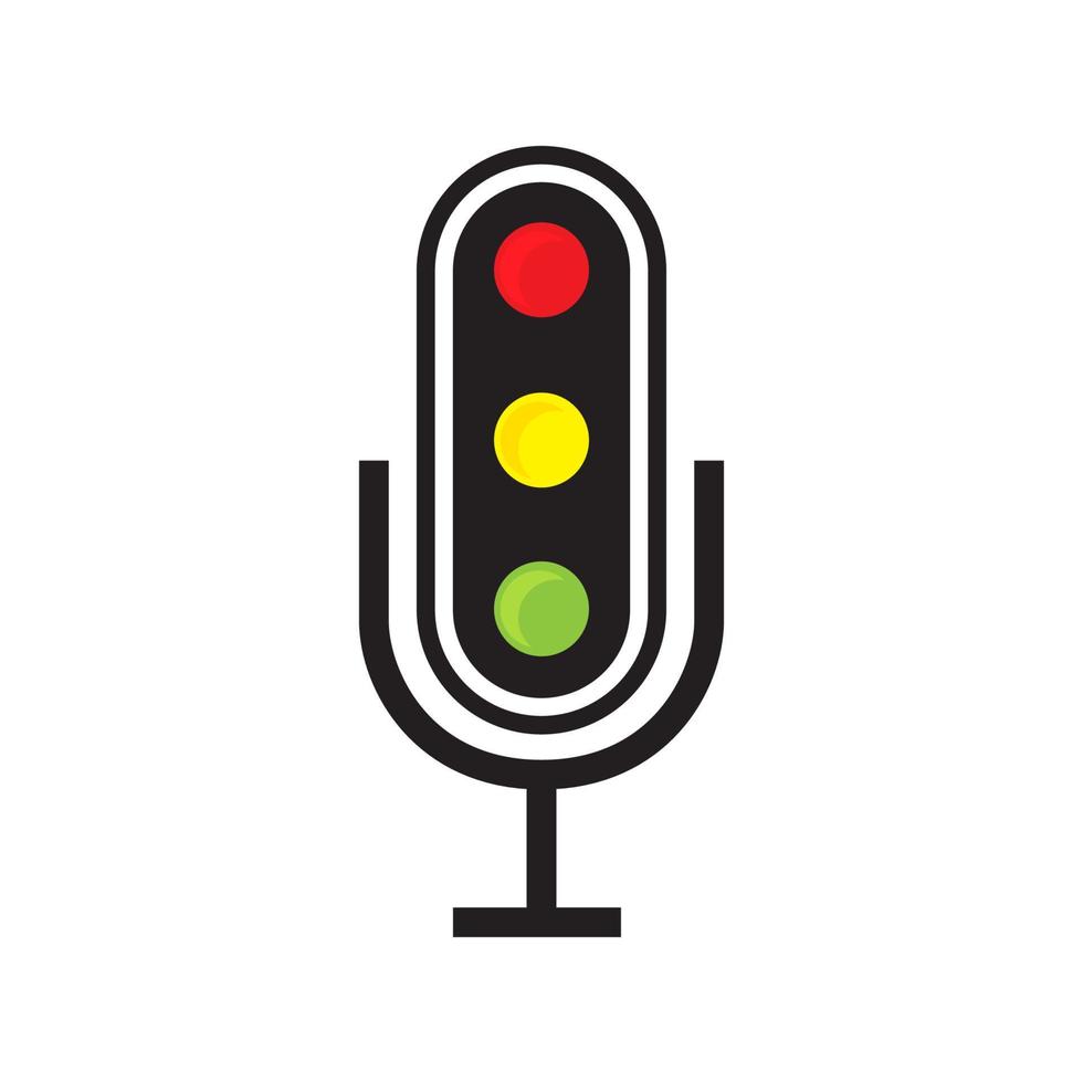 traffic light with microphone podcast logo design, vector graphic symbol icon illustration creative idea