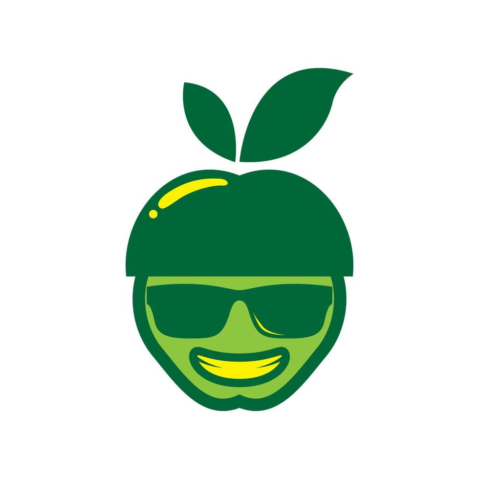 diseño de logotipo de fruta verde de dibujos animados frescos de cara, símbolo gráfico vectorial icono ilustración idea creativa vector