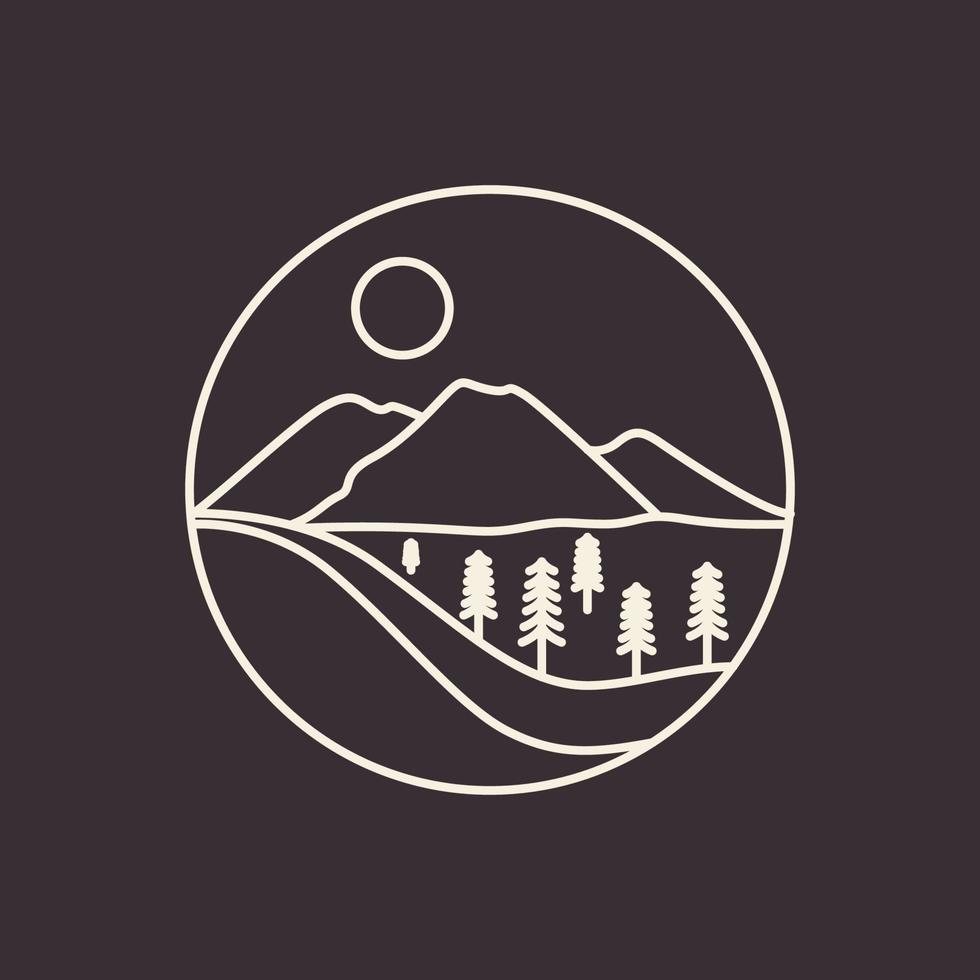 línea hipster montaña con diseño de logotipo de carretera, símbolo gráfico vectorial icono ilustración idea creativa vector