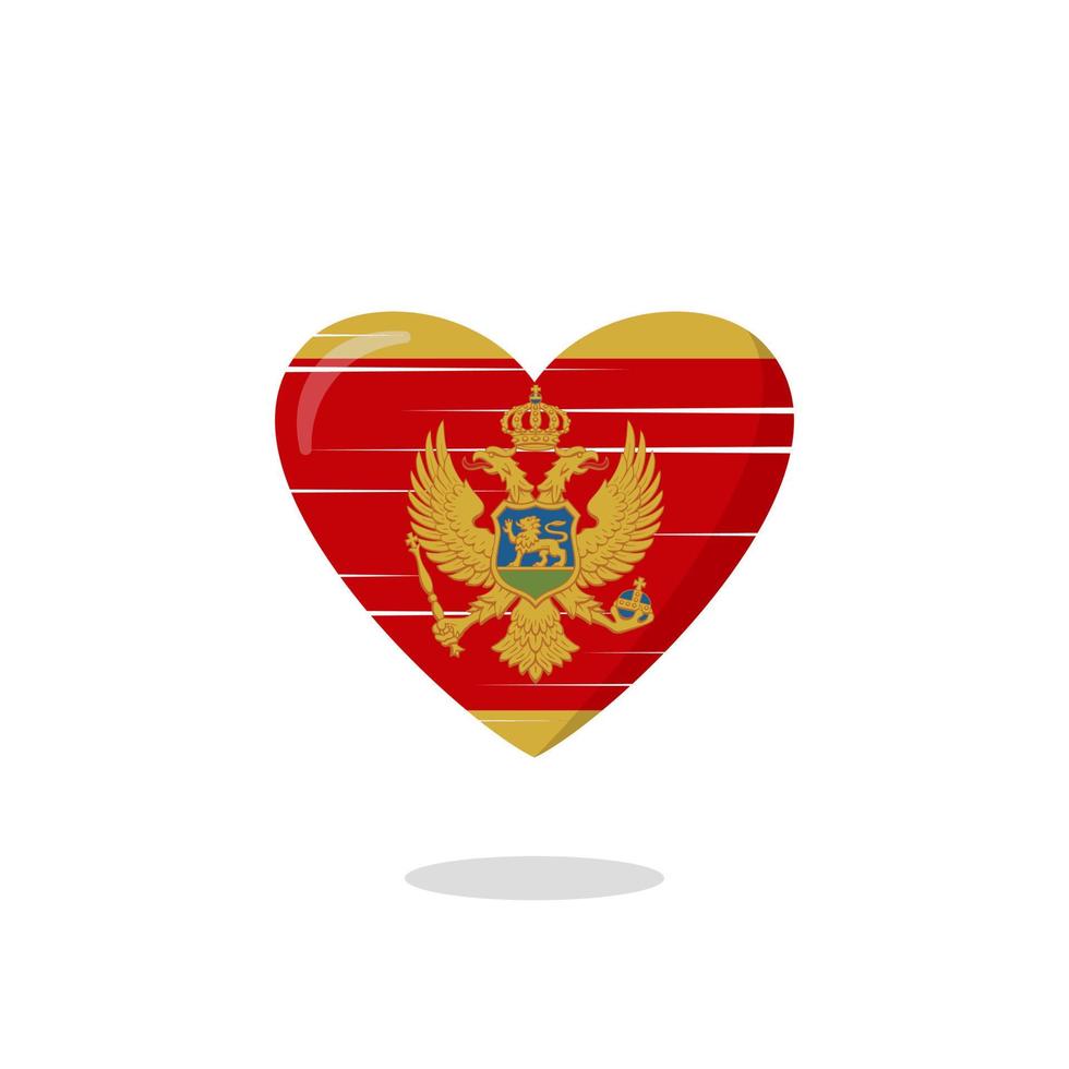 ilustración de amor en forma de bandera de montenegro. icono de amor de bandera flotante. concepto de nacionalidad. vector