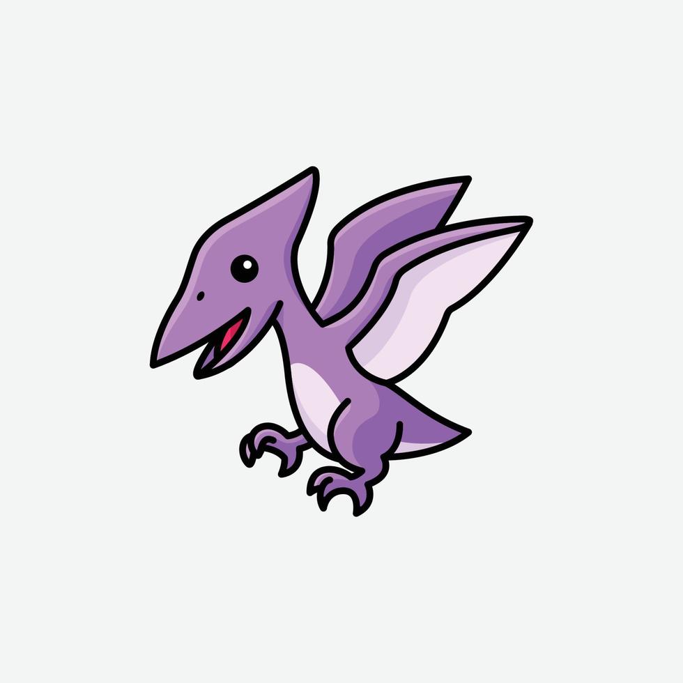 cute baby pterodactyl cartoon dinosaur character illustration isolated vector
