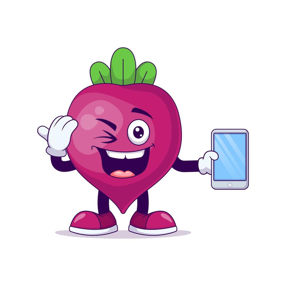 beetroot cartoon mascot showing salute expression vector