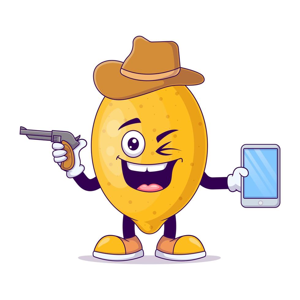 Cowboy lemon cartoon mascot character vector