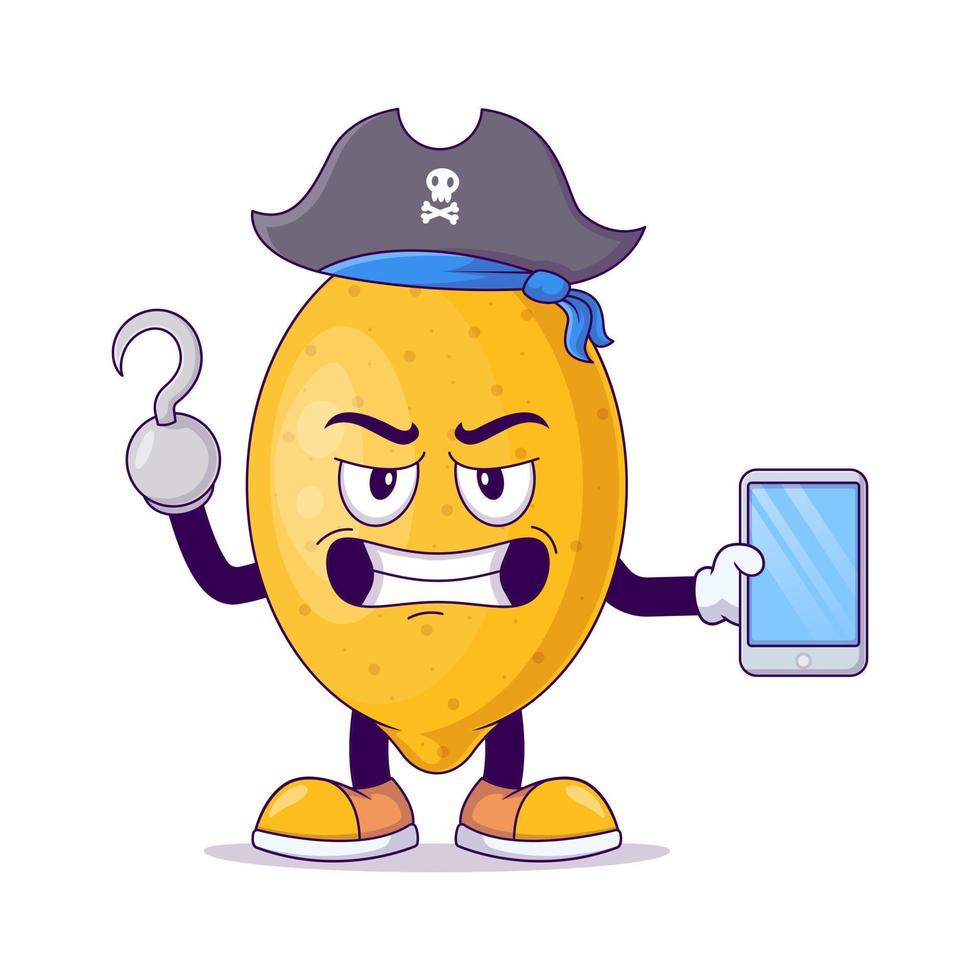 Pirate lemon cartoon mascot character vector