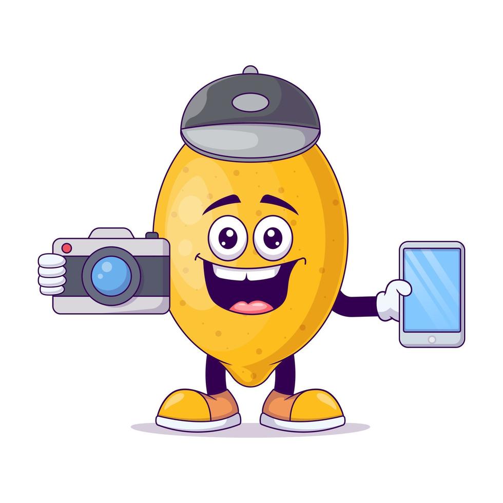Photographer lemon cartoon mascot character vector