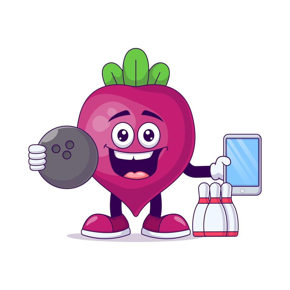 beetroot playing bowling cartoon mascot character vector