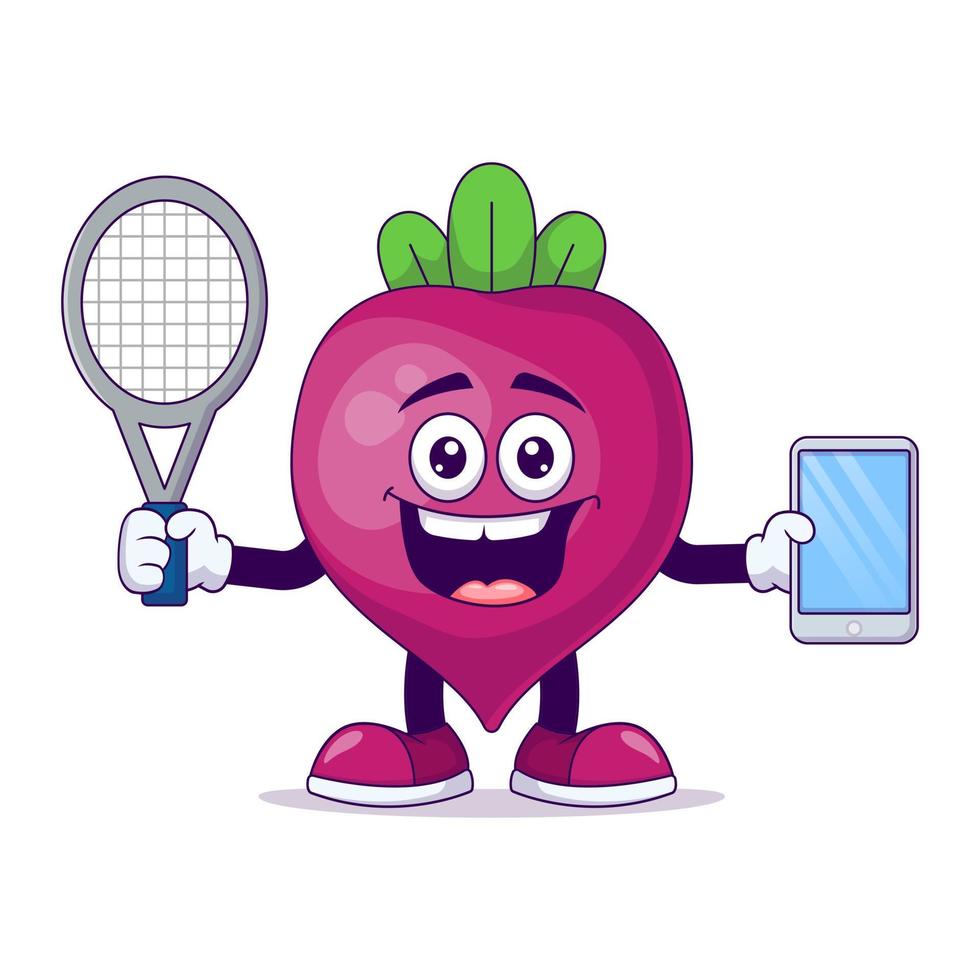 vector de personaje de mascota de dibujos animados de remolacha jugando tenis