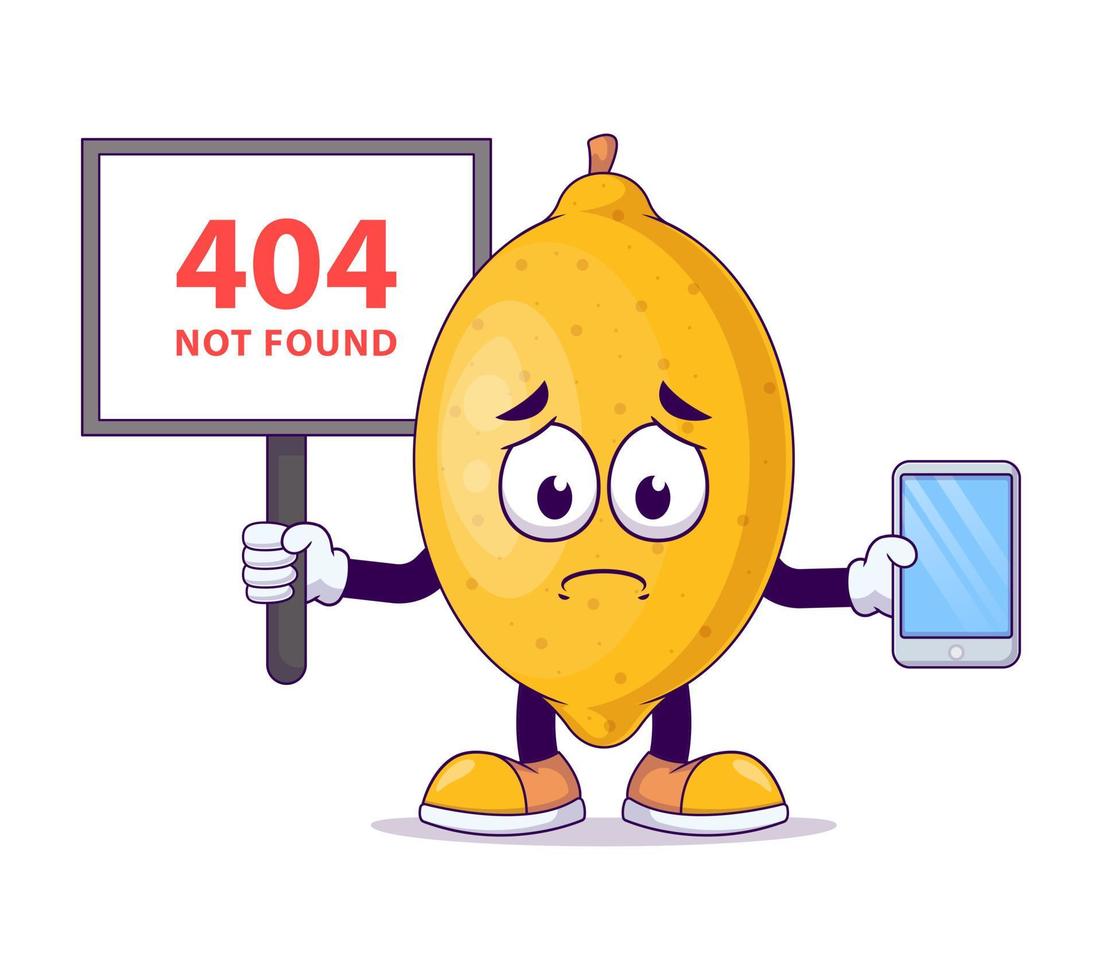 holding signboard 404 not found lemon cartoon mascot vector