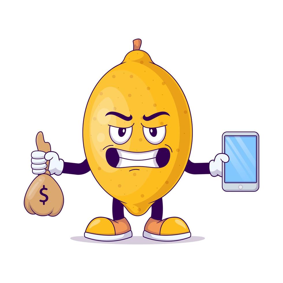 With money bag lemon cartoon mascot character vector