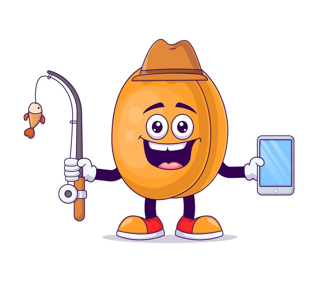 Angler peach cartoon mascot character vector