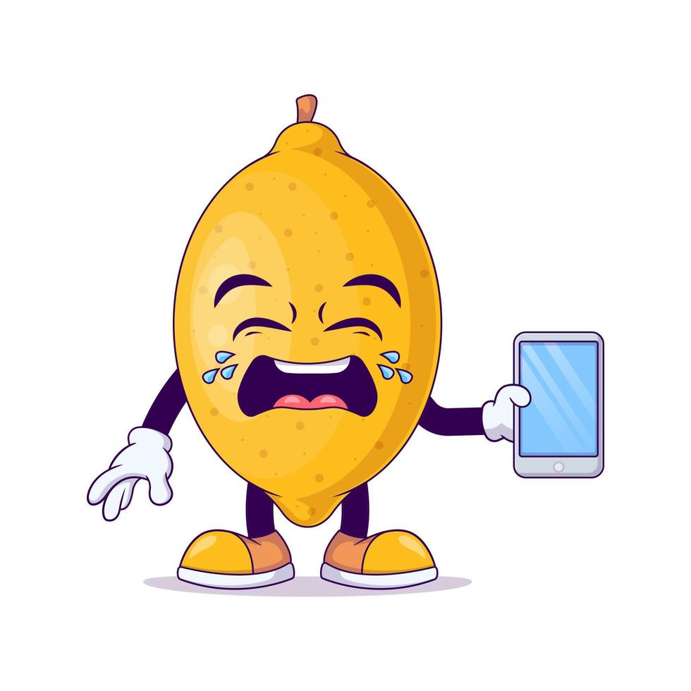 lemon cartoon mascot showing crying expression vector
