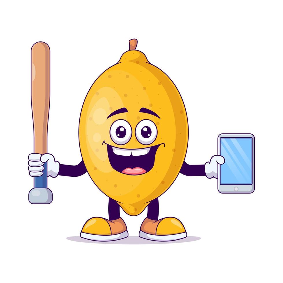 lemon playing baseball cartoon mascot character vector