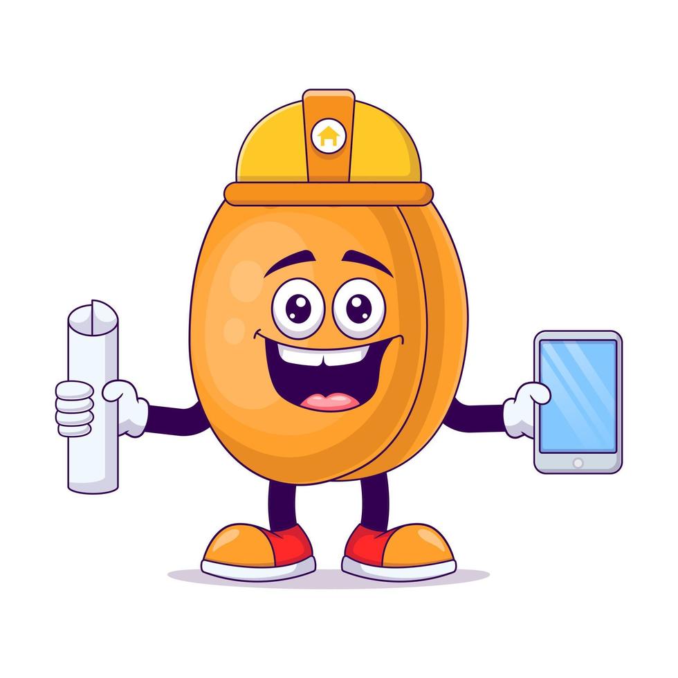 Architect peach cartoon mascot character vector