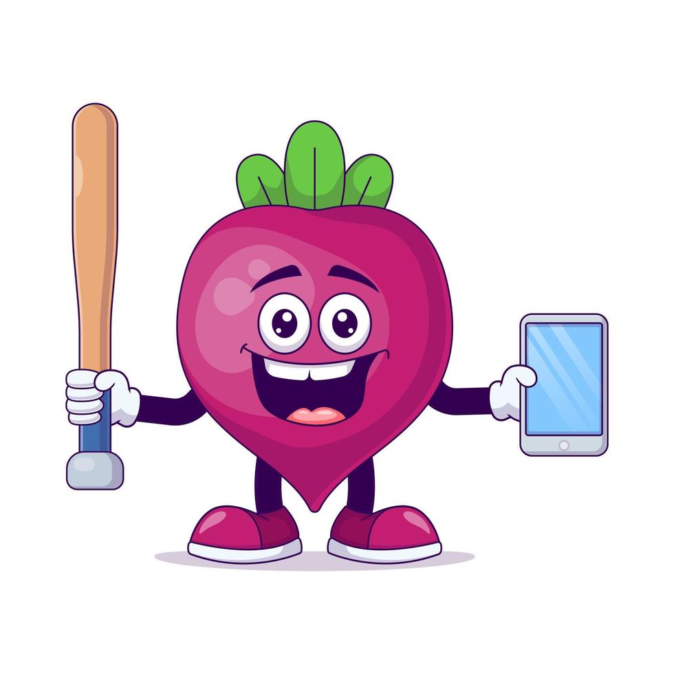 beetroot playing baseball cartoon mascot character vector