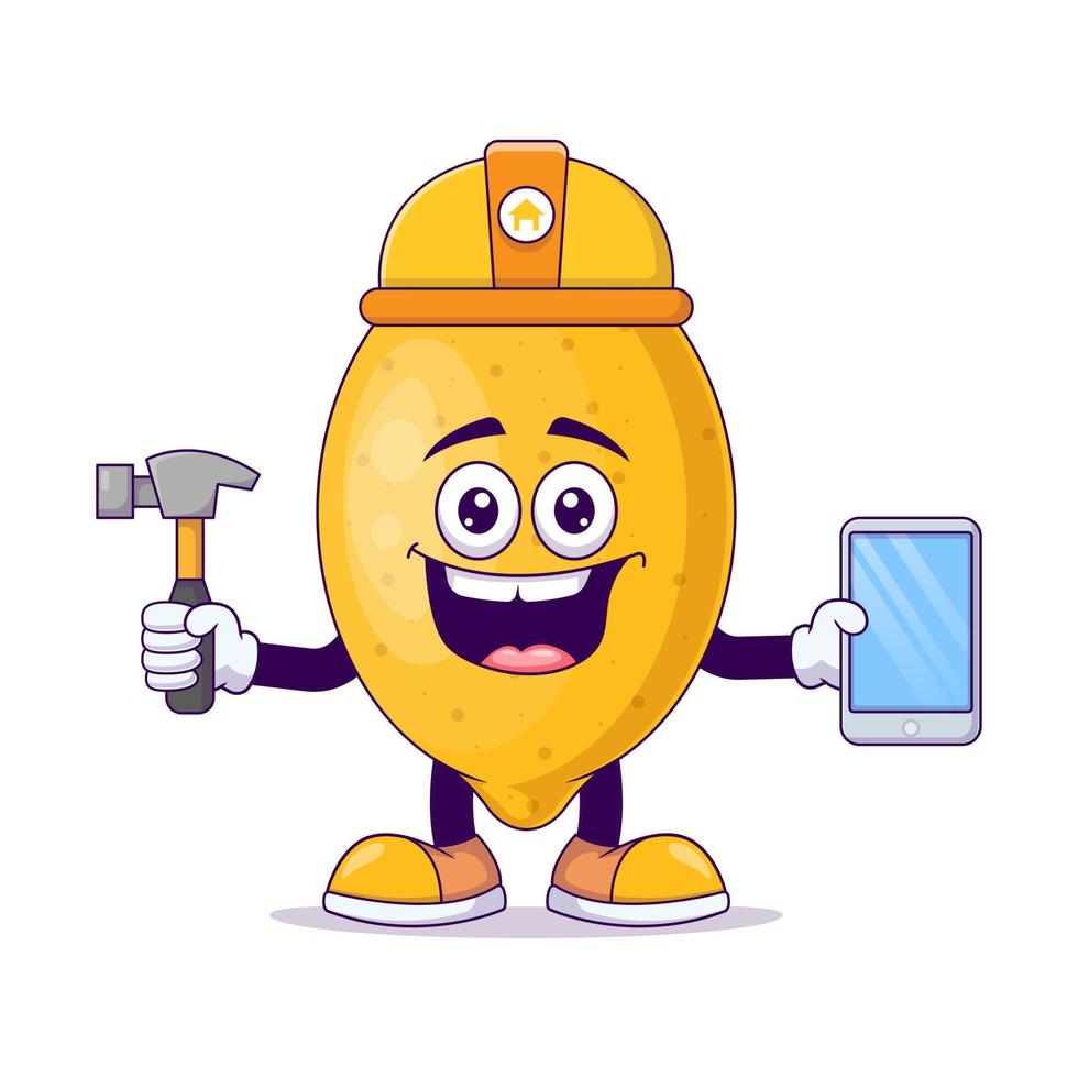 Construction lemon cartoon mascot character vector