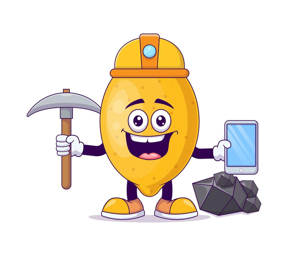 Miner lemon cartoon mascot character vector